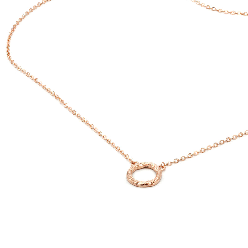 Solid Rose Gold Textured Circle Necklace