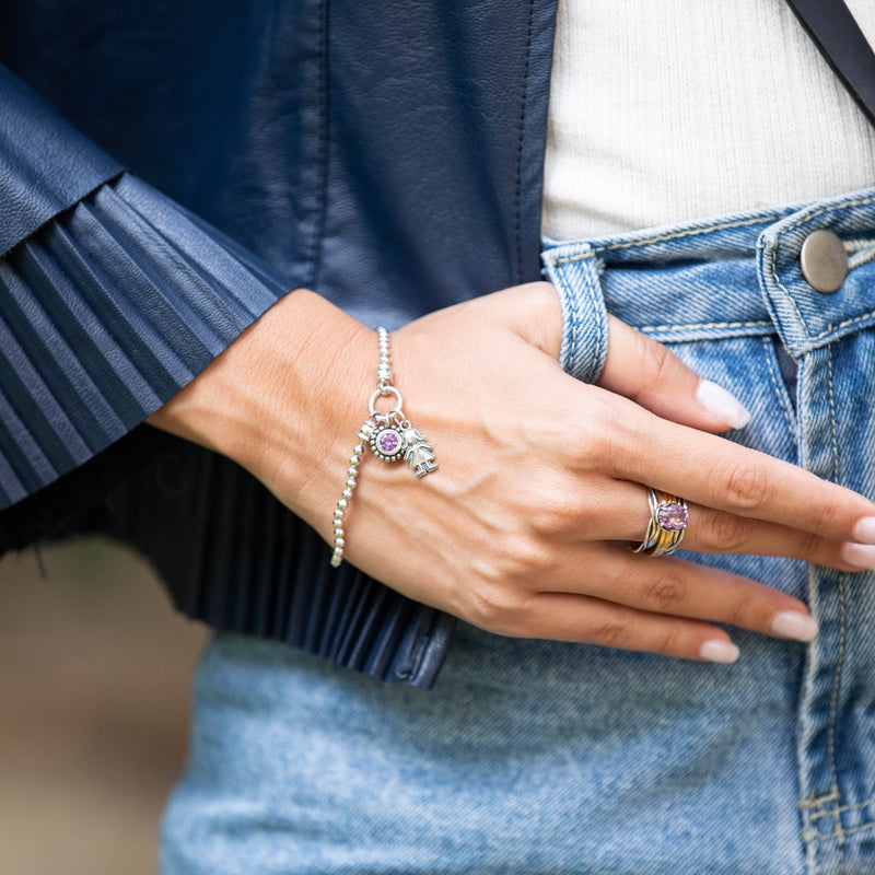 Personalized Stretch Charm Bracelet with Child and Birthstone Charms - Danny Newfeld Collection
