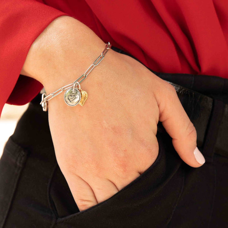 Chain Link Double Heart Charm Bracelet