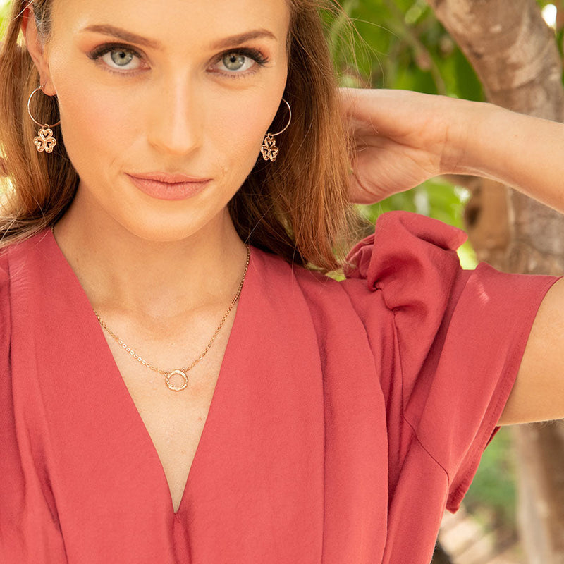 Solid Rose Gold Textured Circle Necklace