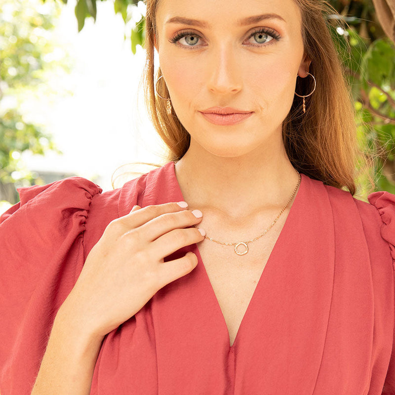 Solid Rose Gold Textured Circle Necklace