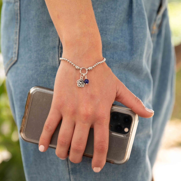 Mallow Floral and Lapis Lazuli stretch bracelet