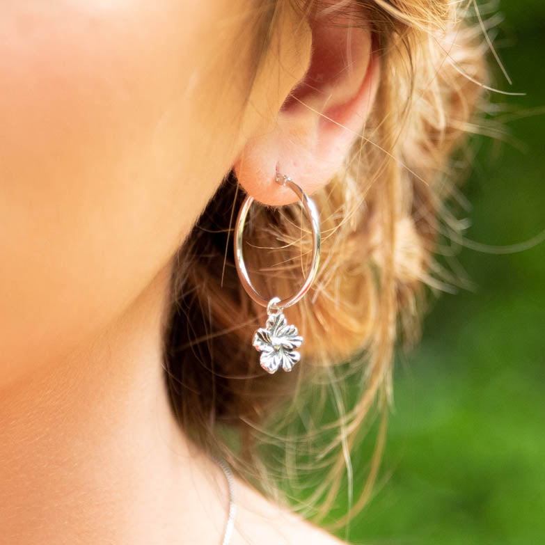 Dangling Daisy Charm Large Hoop Earrings 1"