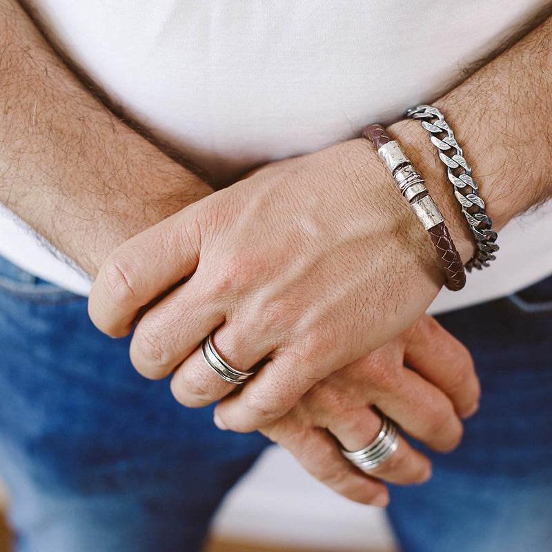 Men's Sterling Silver Braided Leather Bracelet - dannynewfeld