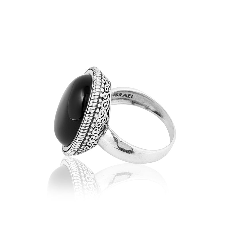Black Onyx Gemstone Filigree Ring