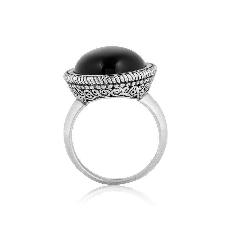 Black Onyx Gemstone Filigree Ring