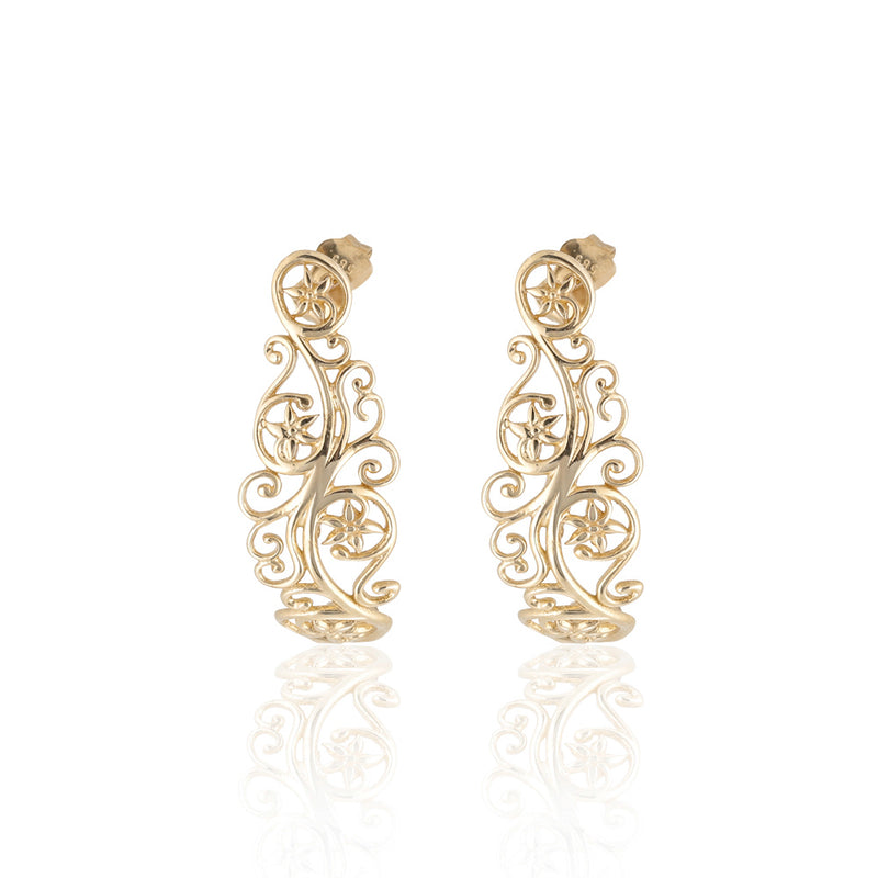 14K Filigree Stud Earrings Solid Gold