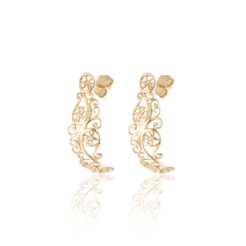 14K Filigree Stud Earrings Solid Gold