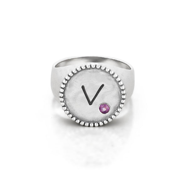 Birthstone Engravable Signet Ring Sterling Silver - Danny Newfeld Collection