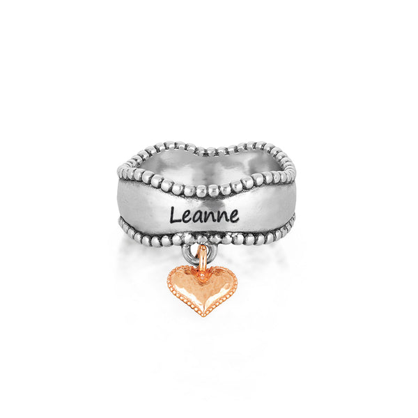 Engravable Heart-Charm Ring Sterling Silver - Danny Newfeld Collection