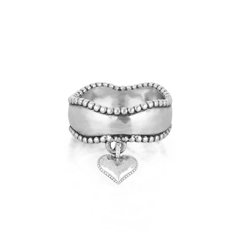 Engravable Heart-Charm Ring Sterling Silver - Danny Newfeld Collection