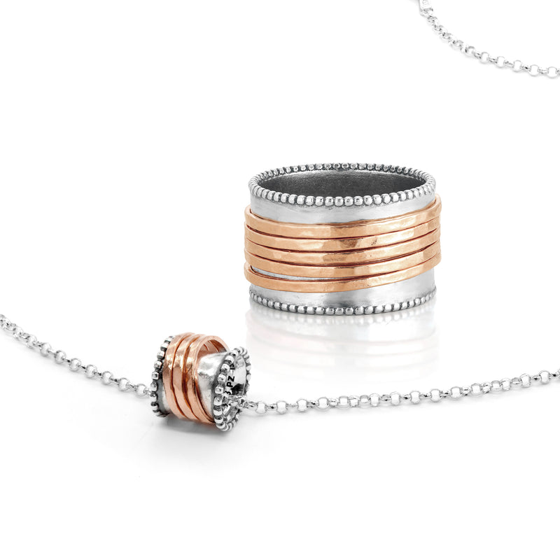 Beaded Spinner Ring and Necklace Set