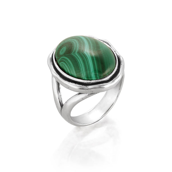 Malachite Gemstone Solitaire Ring Sterling Silver - Danny Newfeld Collection