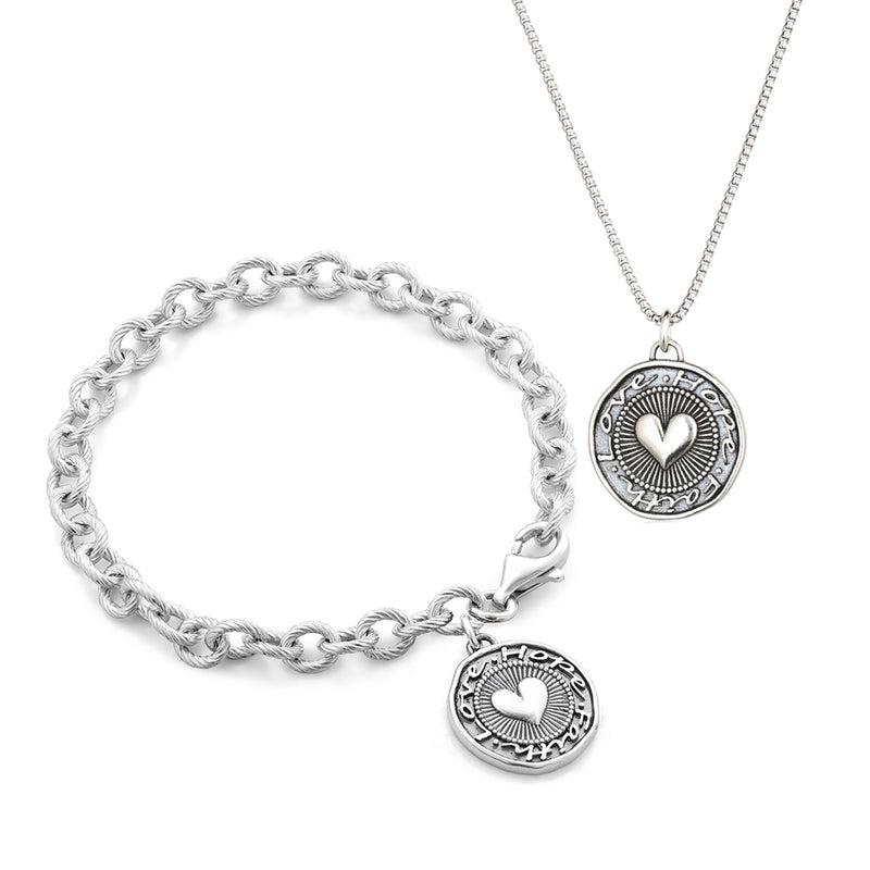 Love, Faith & Hope Charm Bracelet and Necklace Set
