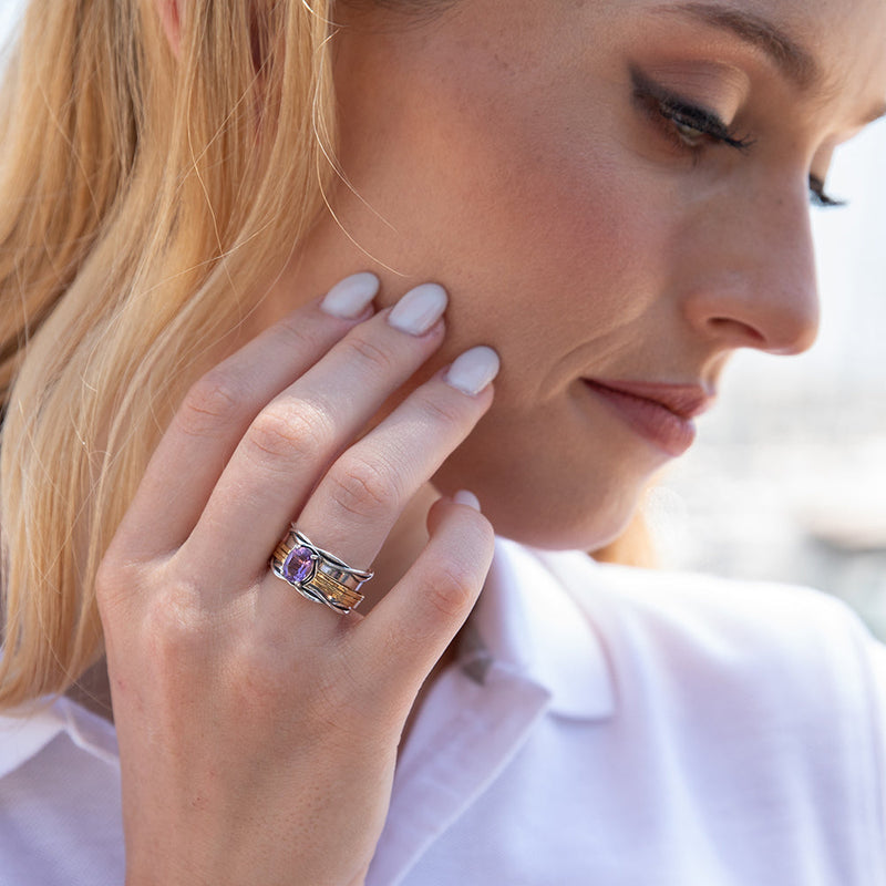 Spinner ring with Amethyst Gemstone Sterling Silver - Danny Newfeld Collection