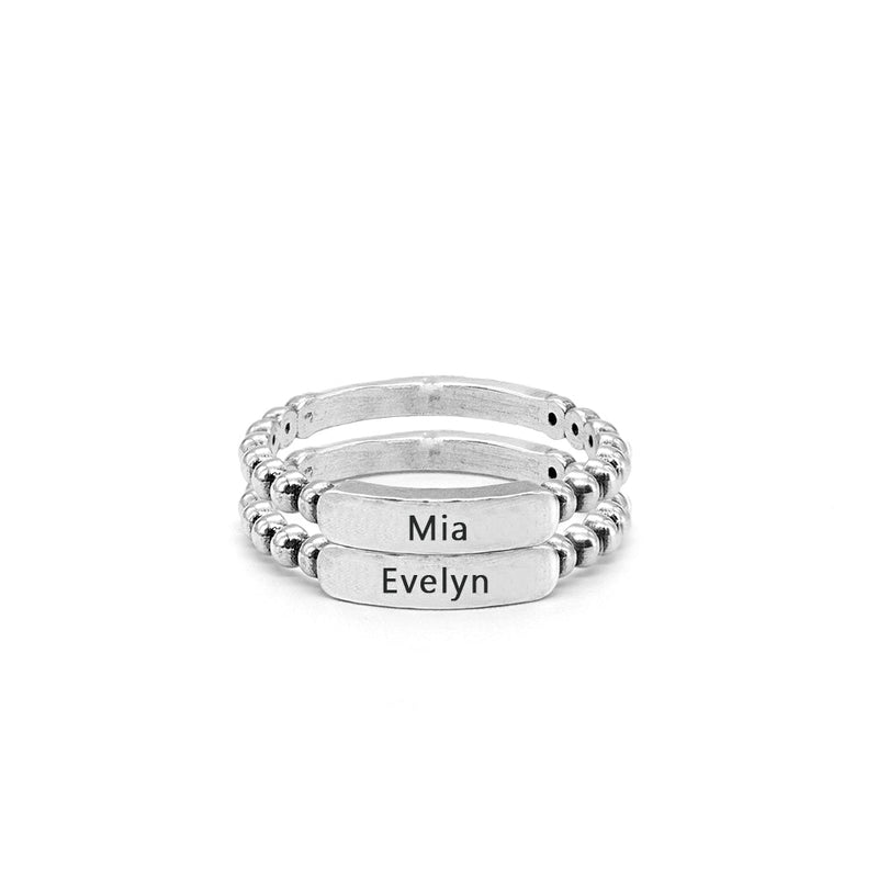 Personalized Stack Beaded Tag Ring
