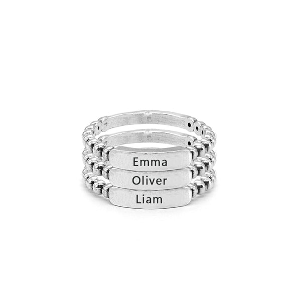 Personalized Stack Beaded Tag Ring