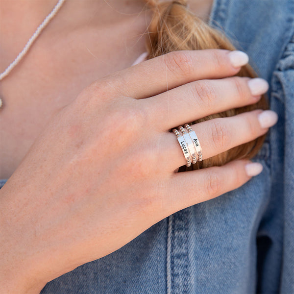 Personalized Stack Beaded Tag Ring