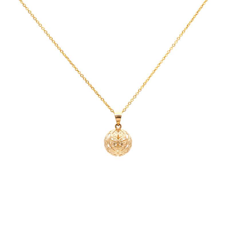 Solid Gold Lace Ball Pendant Necklace