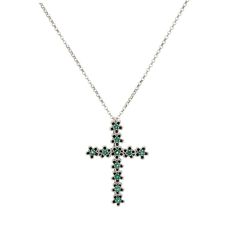 Gemstone Floral Cross Pendant Necklace