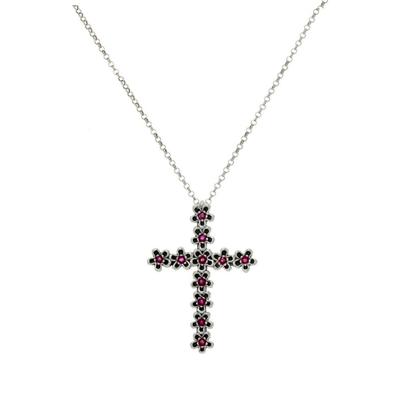Gemstone Floral Cross Pendant Necklace