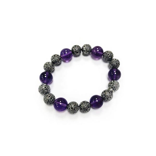 Stretch Bracelet with Amethyst and Silver Beads