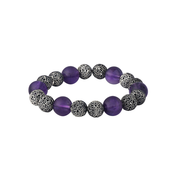 Stretch Bracelet with Amethyst and Silver Beads