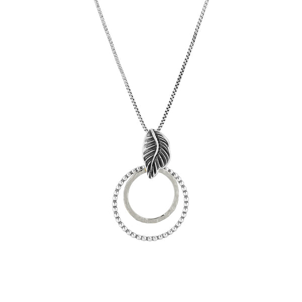 Sterling Silver Leaf Double Circle Necklace - Danny Newfeld Collection