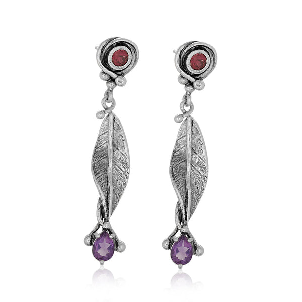 Gemstone Leaf Drop Earrings