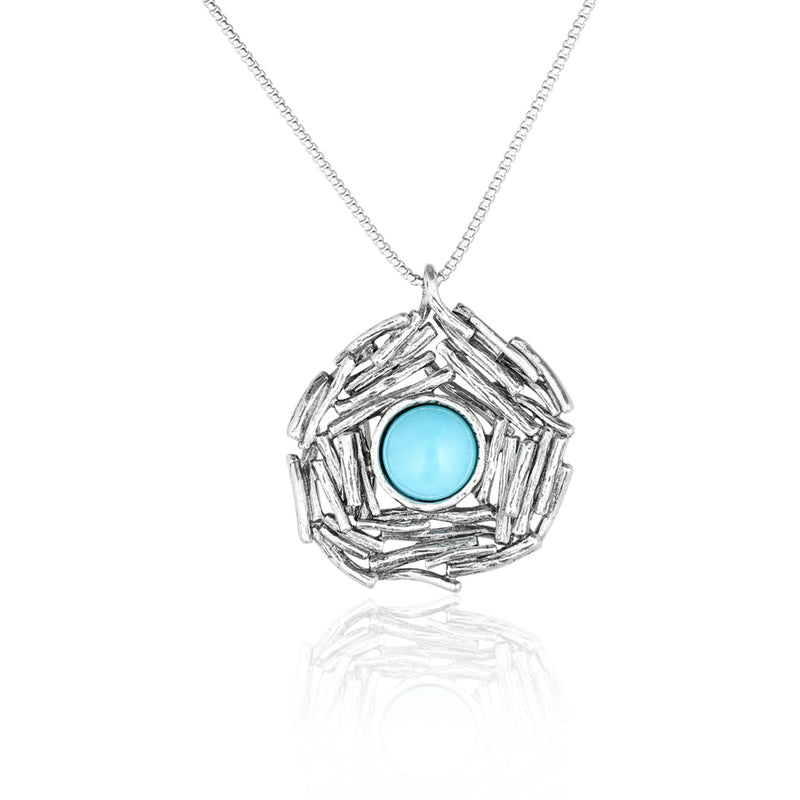 Textured Nest Design Gemstone Necklace