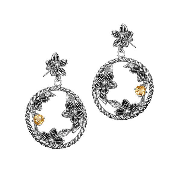 Floral Gemstone Dangle Earrings
