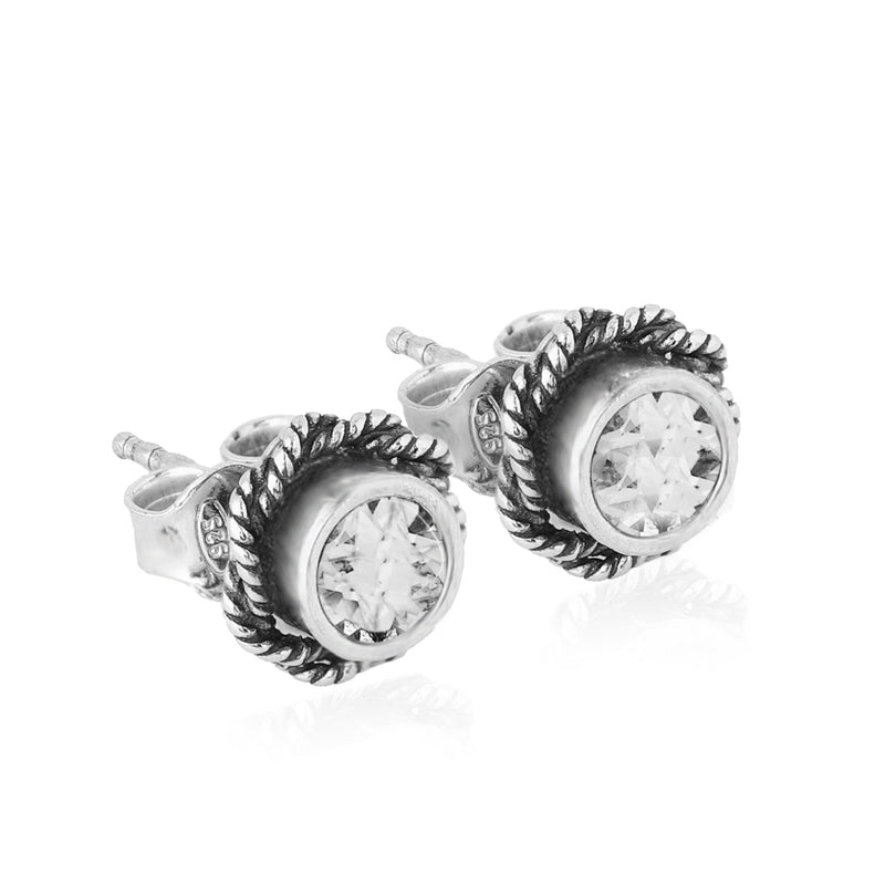 Gemstone Braided Border Earrings Sterling Silver - Danny Newfeld Collection