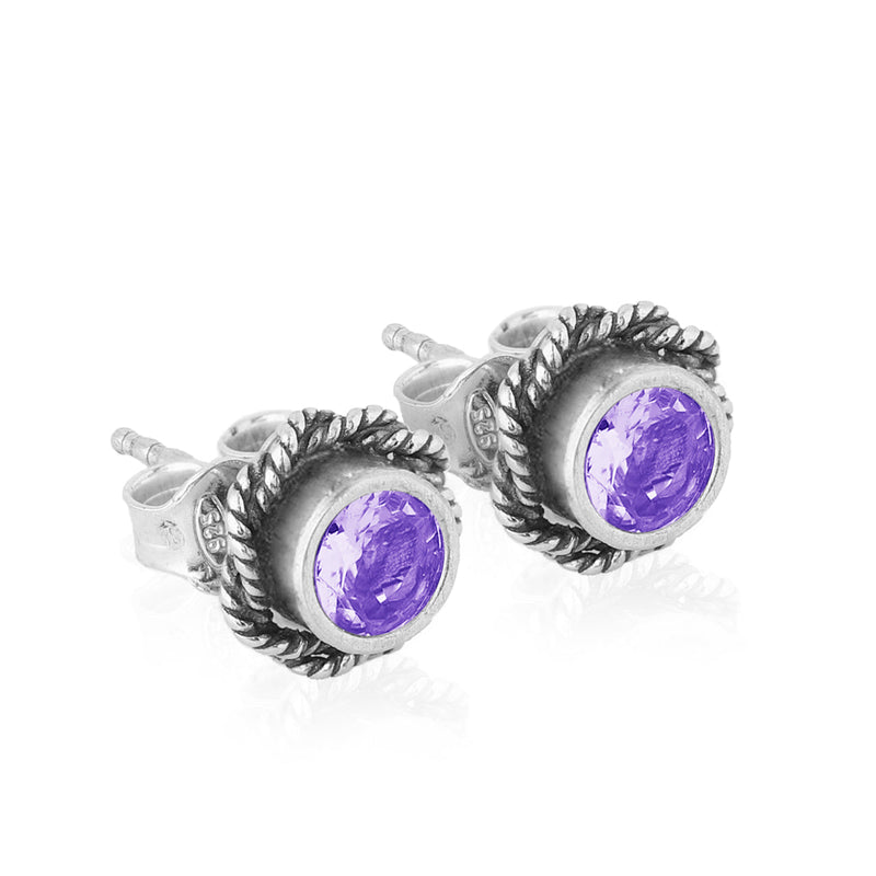 Gemstone Braided Border Earrings Sterling Silver - Danny Newfeld Collection