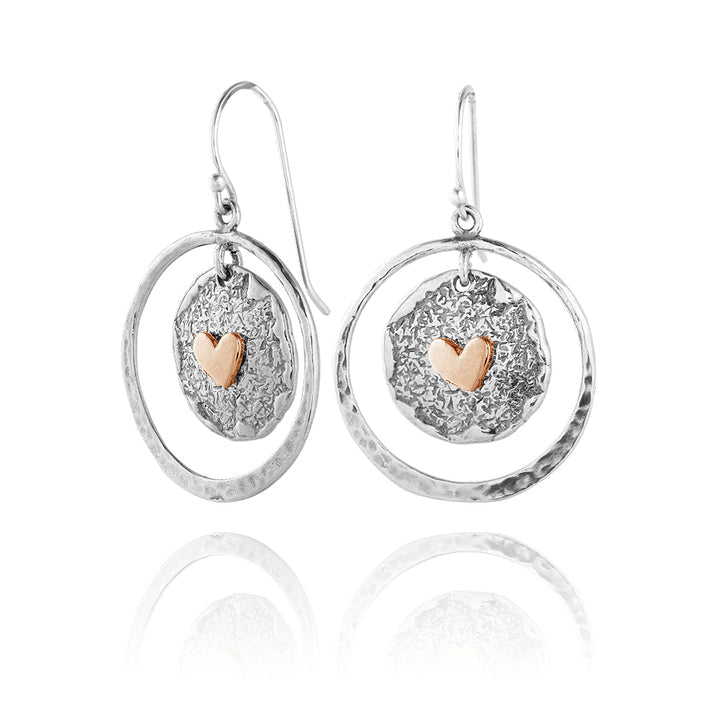 Set of Two-Tone Elevated Heart Textured Ring and Earrings