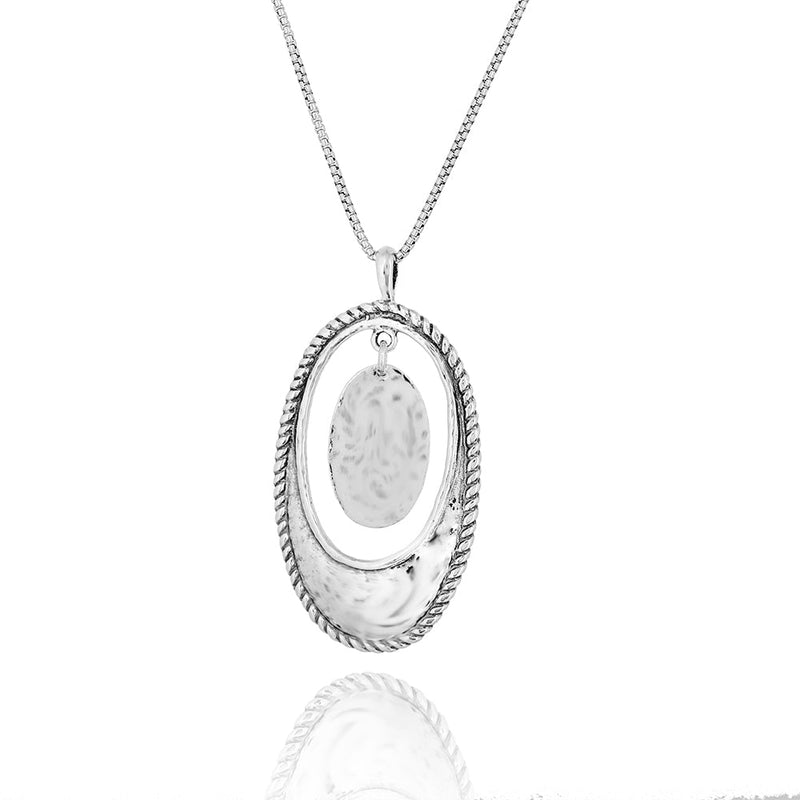Two tone Silver Oval Pendant with Hammered Central Disc - dannynewfeld