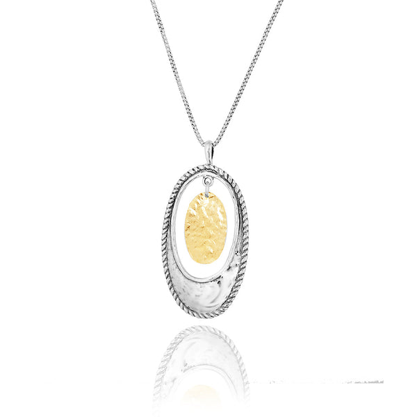 Two tone Silver Oval Pendant with Hammered Central Disc - dannynewfeld