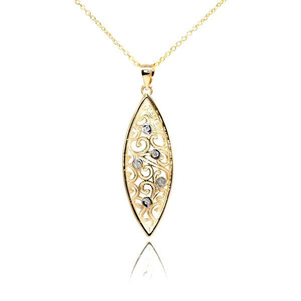 Marquise Shaped 14K Gold and Diamond Pendant
