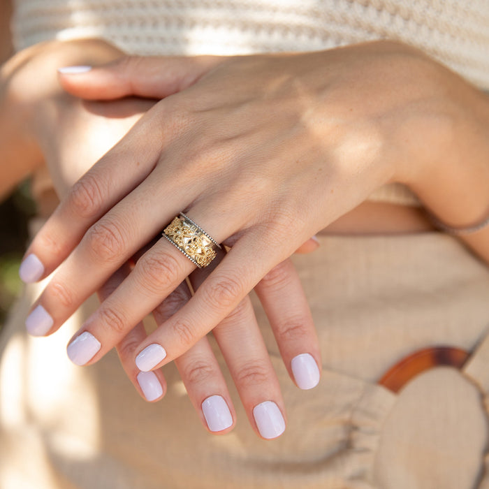 Sterling Silver Two-Tone Filigree Spinner Ring