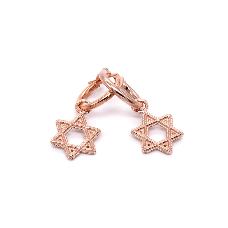 Star Of David Charm Hoop Earrings