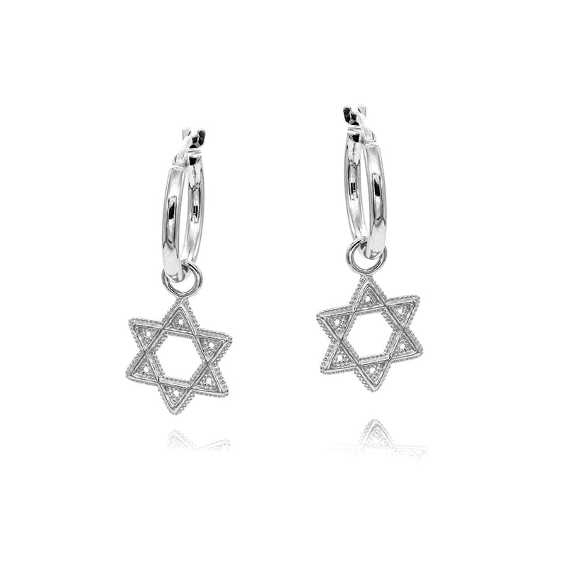 Star Of David Charm Hoop Earrings
