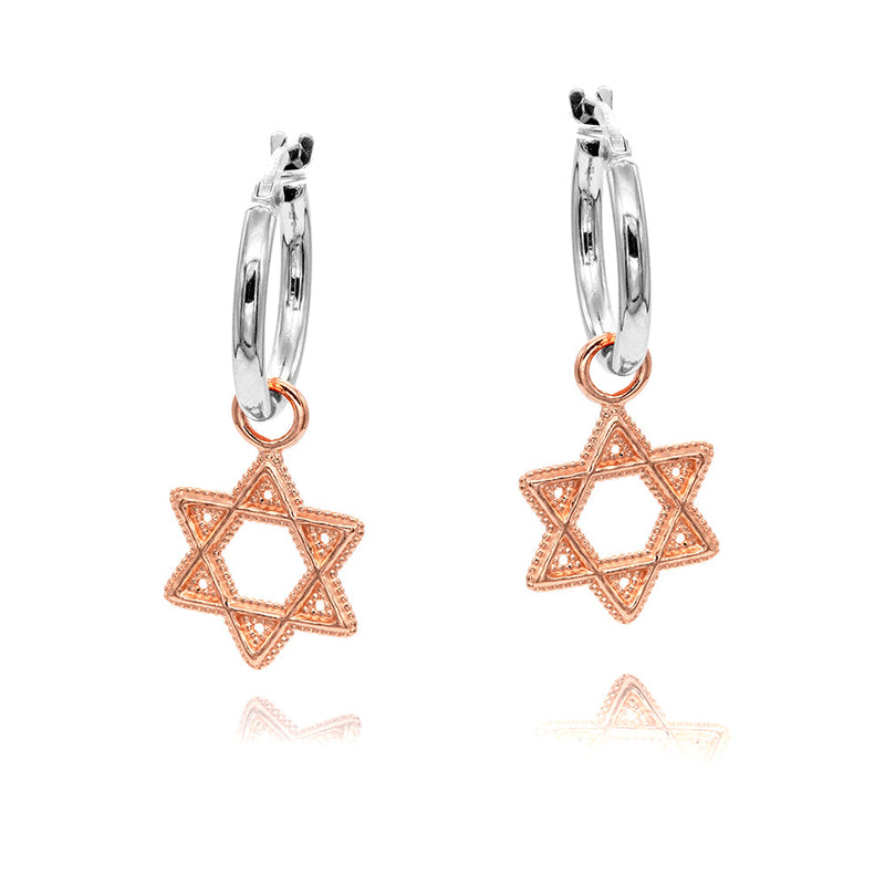 Star Of David Charm Hoop Earrings