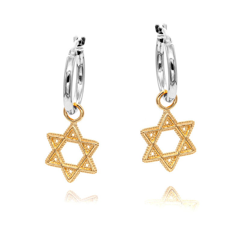 Star Of David Charm Hoop Earrings