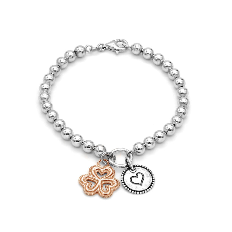 5mm Solid Beads Clover and Heart Bracelet