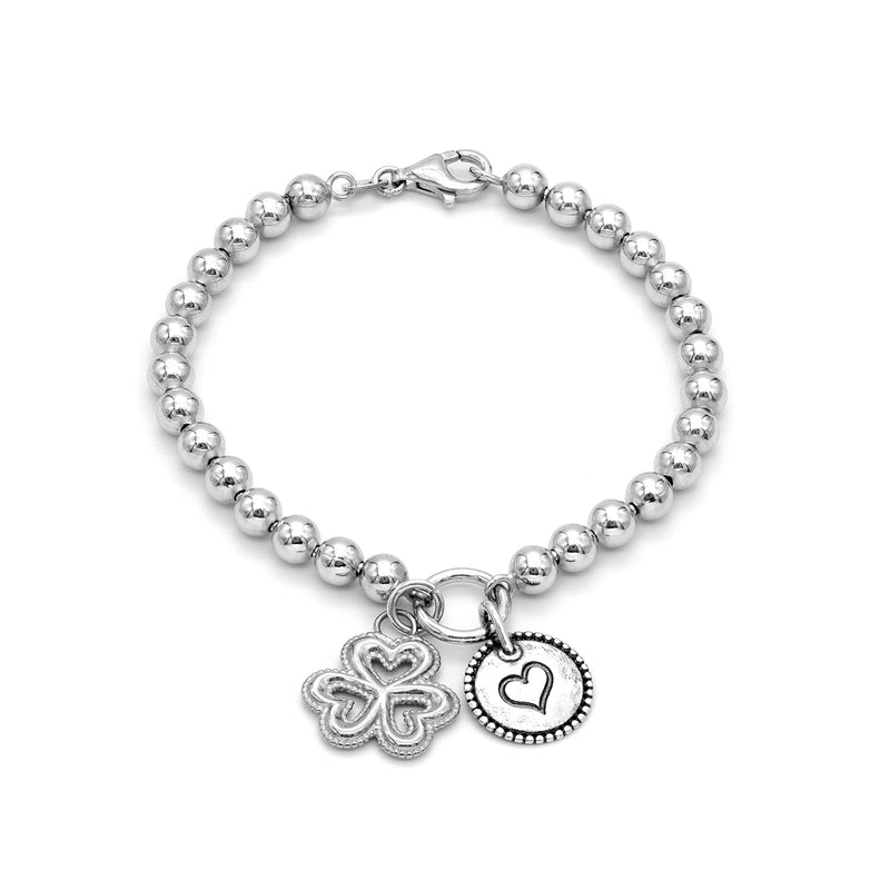 5mm Solid Beads Clover and Heart Bracelet