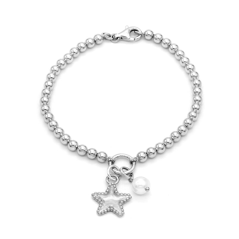 4mm Solid Beads Star and Pearl Bracelet