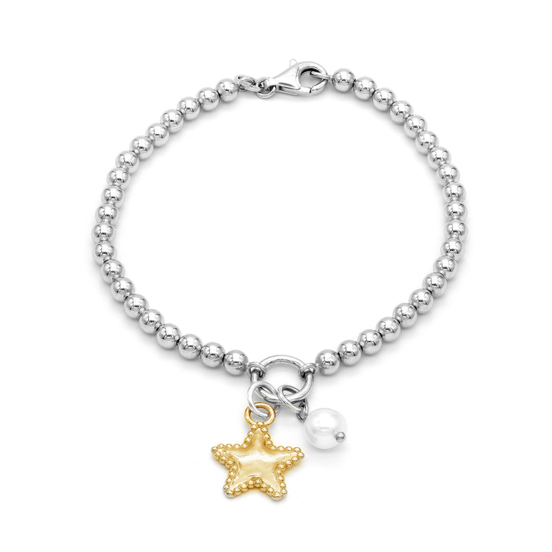 4mm Solid Beads Star and Pearl Bracelet