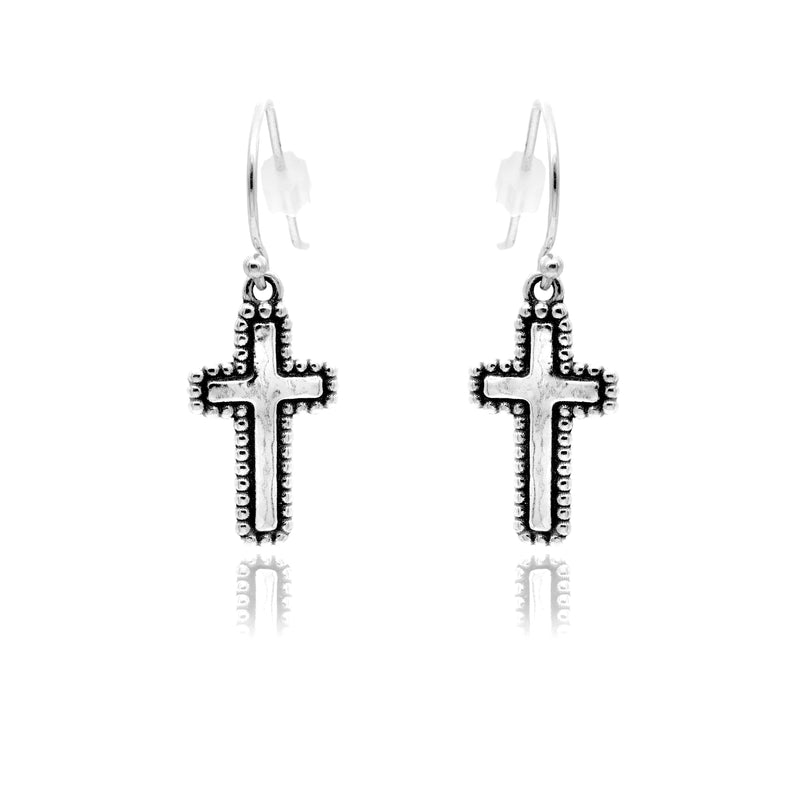 Sterling silver cross clearance dangle earrings