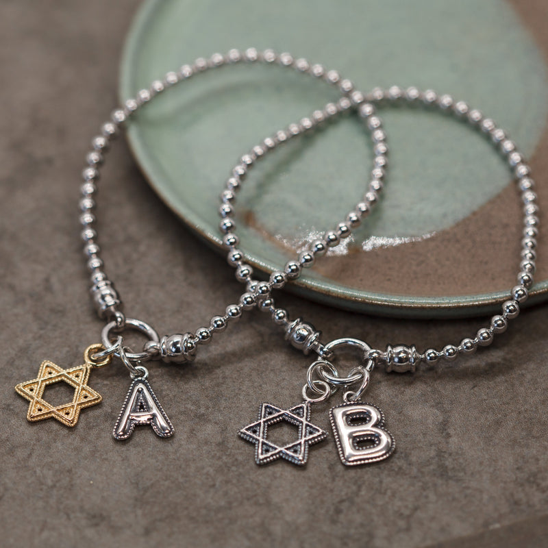 Stretch Charm Bracelet with Star of David and Alphabet Charms