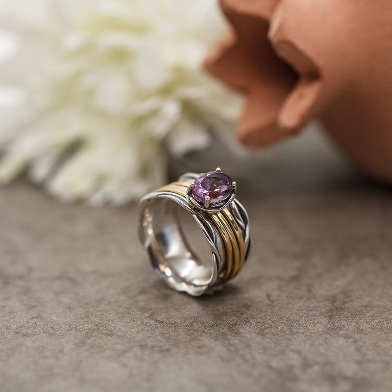 Spinner ring with Amethyst Gemstone Sterling Silver - Danny Newfeld Collection