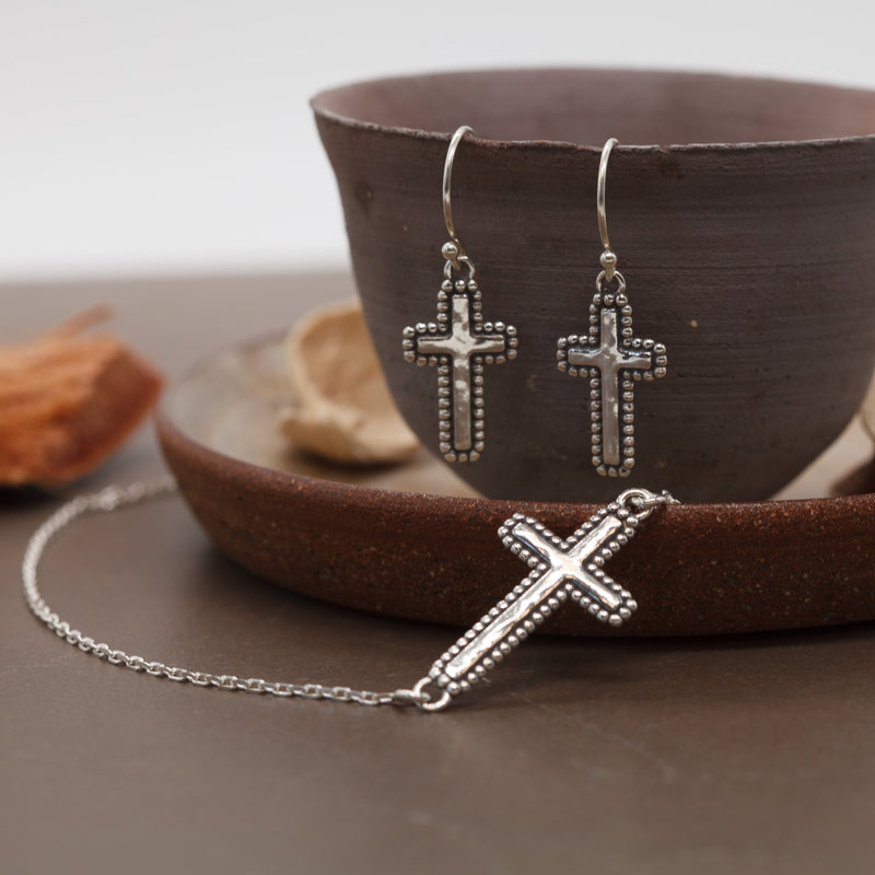 Cross Dangle Shepherd's Hook Earrings